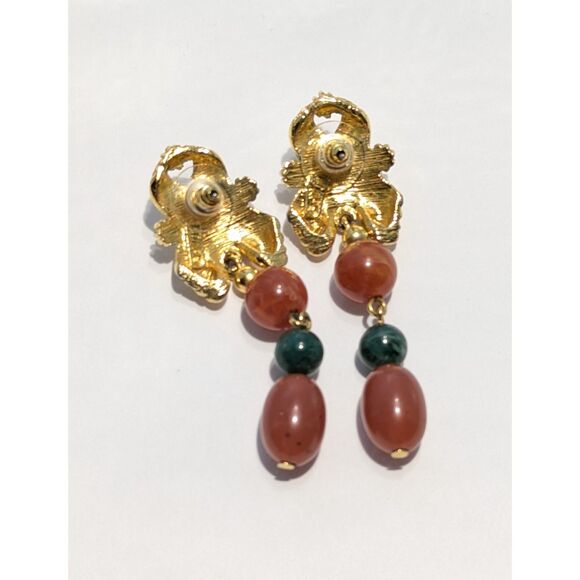 Faux Carnelian and Jade Set in Gold Tone - Picture 2 of 7